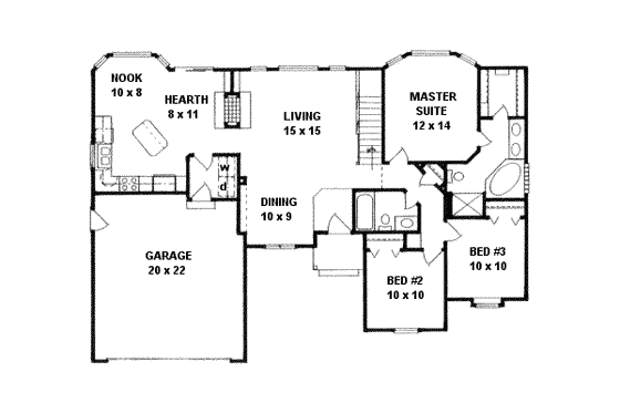 Floor Plan - Main Floor for Traditional House Plan #58-194 - 3 bed, 2 bath