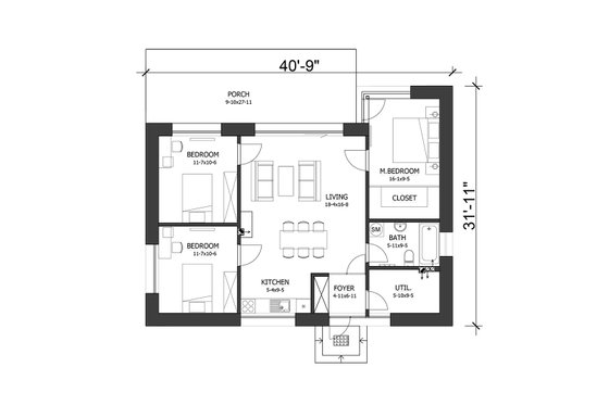 Floor Plan - Main Floor for Modern House Plan #538-12 - 3 bed, 1 bath