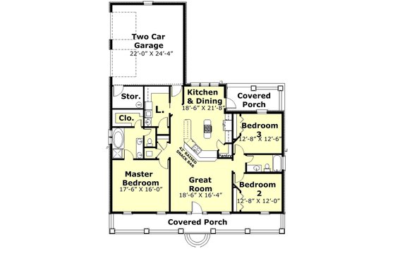 Floor Plan - Main Floor for Country House Plan #44-176 - 3 bed, 2 bath