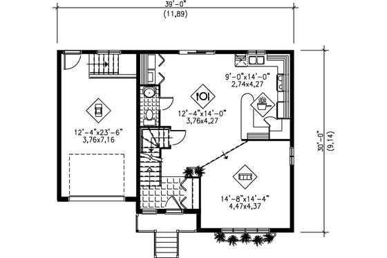 Floor Plan - Main Floor for Country House Plan #25-2023 - 3 bed, 1.5 bath