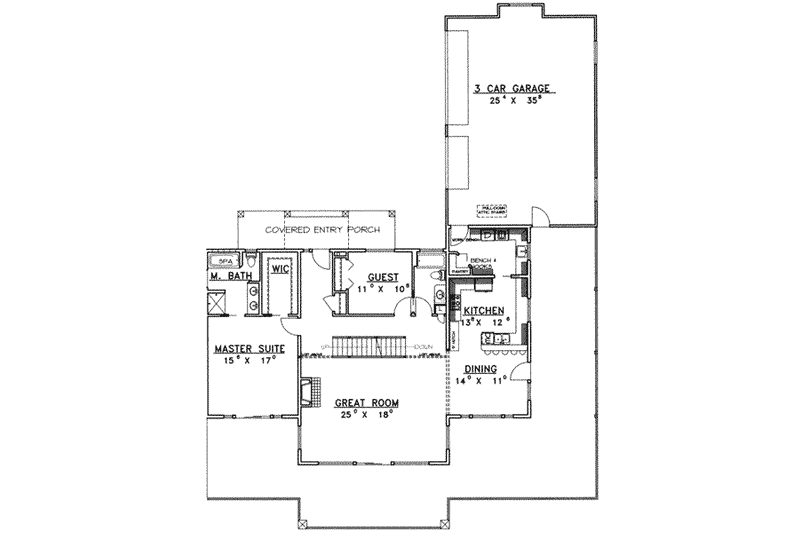 House Design - Floor Plan - Main Floor for Modern House Plan #117-385 - 2 bed, 2 bath