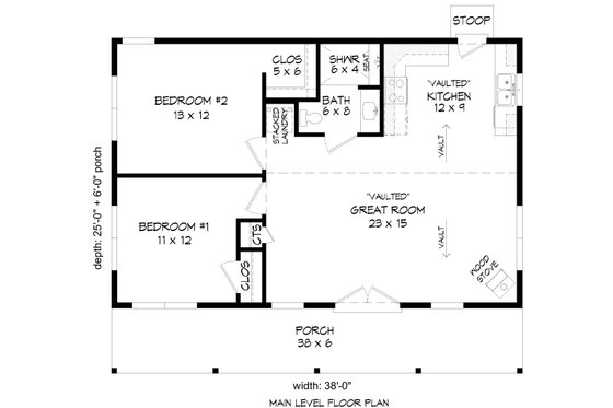 Floor Plan - Main Floor for Craftsman House Plan #932-997 - 2 bed, 1 bath