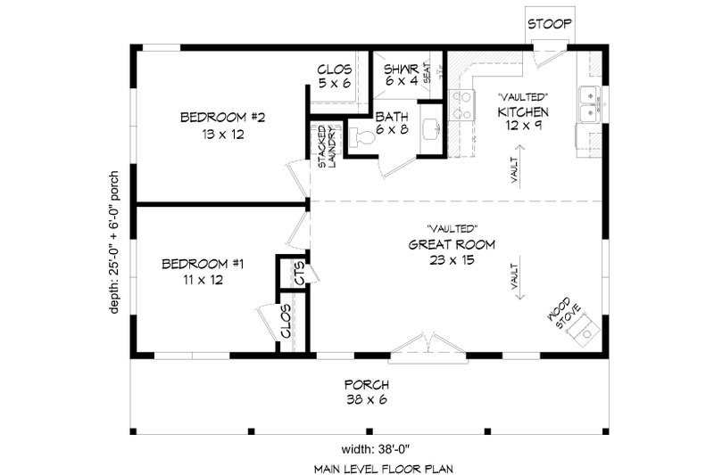 Home Plan - Floor Plan - Main Floor for Craftsman House Plan #932-997 - 2 bed, 1 bath