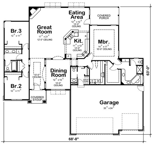 Architectural House Design - Traditional Floor Plan - Main Floor Plan #20-1761