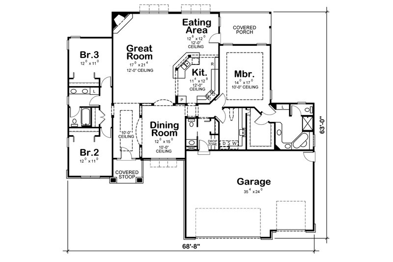 Architectural House Design - Floor Plan - Main Floor for Traditional House Plan #20-1761 - 3 bed, 3 bath