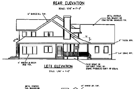 Exterior - Rear Elevation for Country House Plan #60-569 - 3 bed, 3 bath