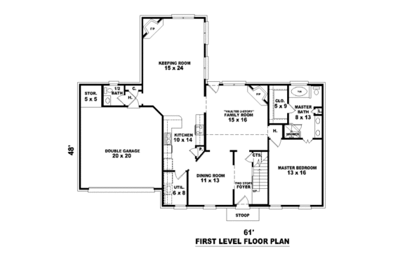 Floor Plan - Main Floor for Colonial House Plan #81-13694 - 4 bed, 2.5 bath