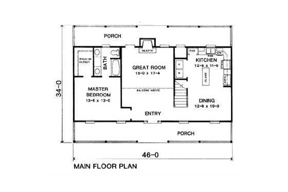 Floor Plan - Main Floor for Country House Plan #10-207 - 3 bed, 2 bath