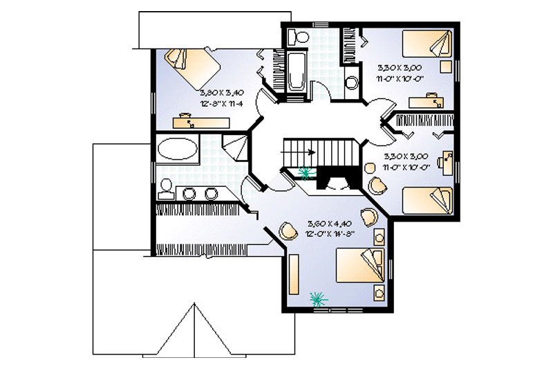 Architectural House Design - Floor Plan - Upper Floor for Farmhouse House Plan #23-2008 - 4 bed, 2.5 bath