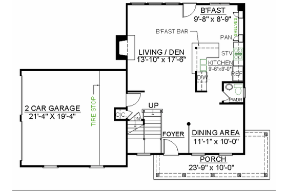 Floor Plan - Main Floor for European House Plan #119-273 - 3 bed, 2 bath