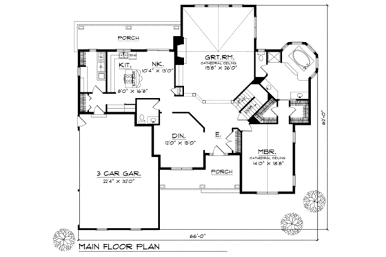 Floor Plan - Main Floor for European House Plan #70-496 - 4 bed, 3.5 bath