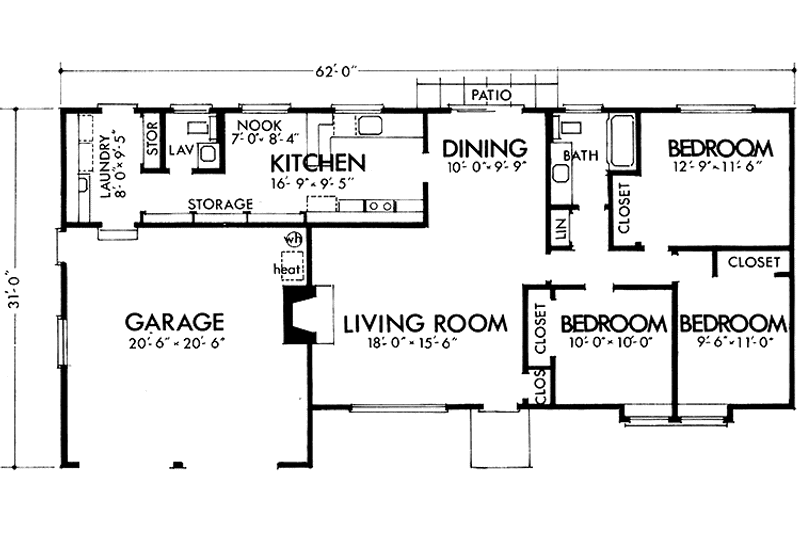 Home Plan - Floor Plan - Main Floor for Prairie House Plan #320-1165 - 3 bed, 1.5 bath