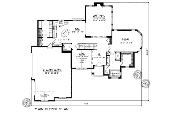 Floor Plan - Main Floor for Traditional House Plan #70-390 - 3 bed, 2.5 bath