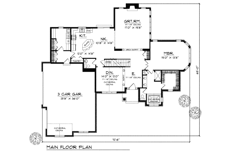 House Plan Design - Floor Plan - Main Floor for Traditional House Plan #70-390 - 3 bed, 2.5 bath