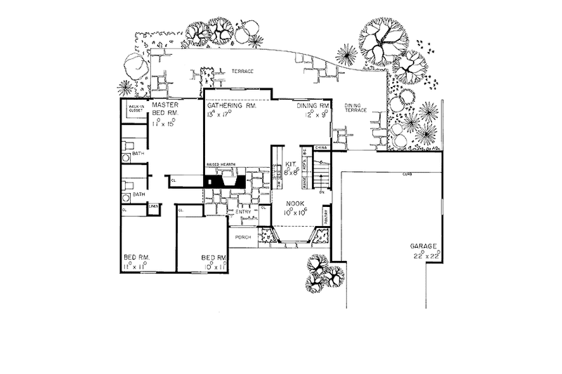 House Blueprint - Floor Plan - Main Floor for Ranch House Plan #72-638 - 3 bed, 2 bath