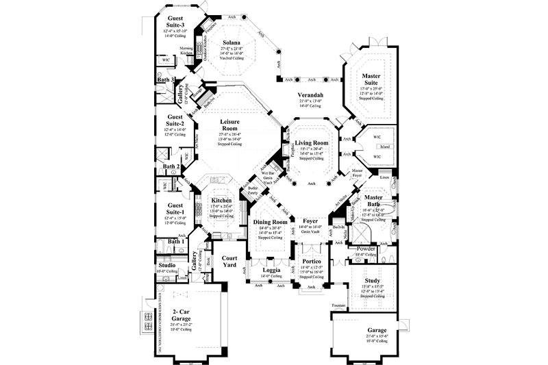 House Blueprint - Floor Plan - Main Floor for Mediterranean House Plan #930-418 - 4 bed, 4.5 bath