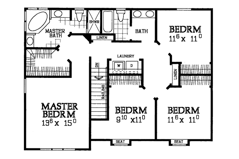 Architectural House Design - Floor Plan - Upper Floor for Country House Plan #72-1107 - 4 bed, 2.5 bath