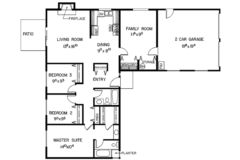 House Blueprint - Floor Plan - Main Floor for Country House Plan #60-907 - 3 bed, 2 bath