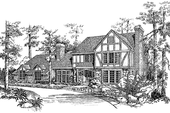 Exterior - Front Elevation 3 for Tudor House Plan #72-755 - 4 bed, 2 bath