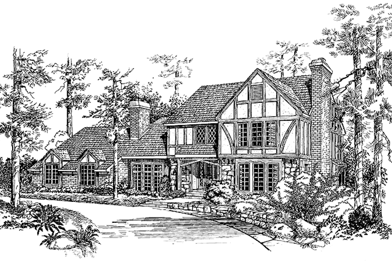 Dream House Plan - Exterior - Front Elevation 3 for Tudor House Plan #72-755 - 4 bed, 2 bath