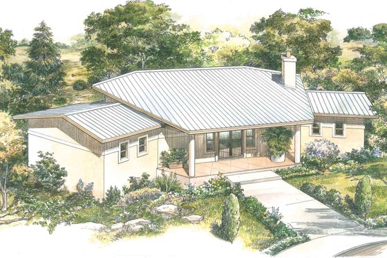 Exterior - Front Elevation for Contemporary House Plan #140-157 - 2 bed, 2 bath