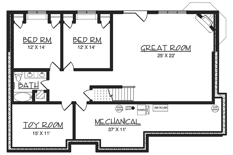 Home Plan - Floor Plan - Lower Floor for European House Plan #320-1036 - 1 bed, 1.5 bath