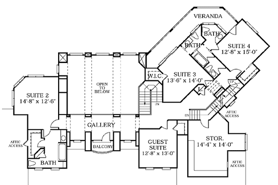 Floor Plan - Upper Floor for European House Plan #453-356 - 5 bed, 4 bath