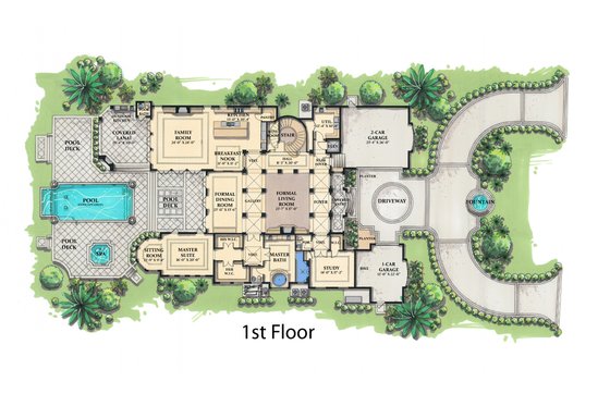 Floor Plan - Main Floor for Mediterranean House Plan #548-5 - 5 bed, 5.5 bath