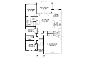 Floor Plan - Main Floor for Craftsman House Plan #132-529 - 3 bed, 2 bath