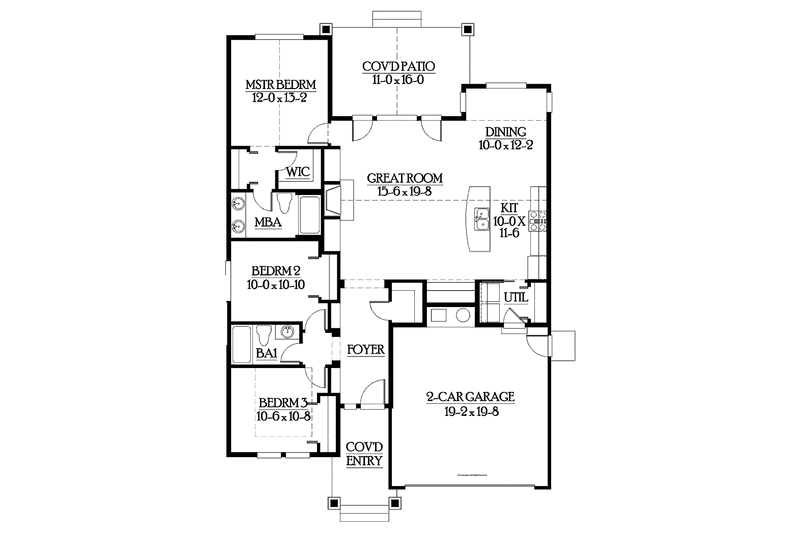 Dream House Plan - Floor Plan - Main Floor for Craftsman House Plan #132-529 - 3 bed, 2 bath