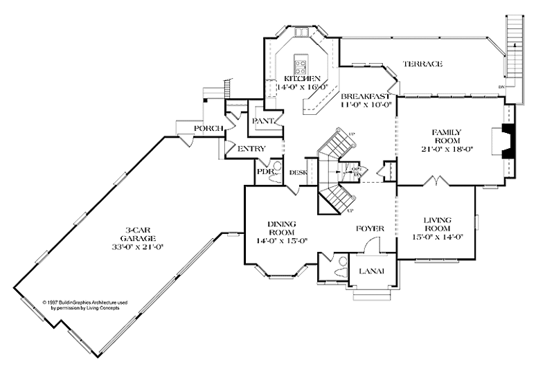 Dream House Plan - Floor Plan - Main Floor for Country House Plan #453-250 - 5 bed, 4 bath