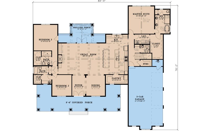 House Design - Floor Plan - Main Floor for Farmhouse House Plan #923-419 - 3 bed, 3.5 bath