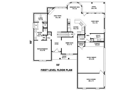 Floor Plan - Main Floor for Traditional House Plan #81-881 - 3 bed, 3.5 bath