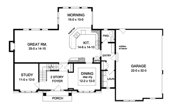 House Design - Colonial Floor Plan - Main Floor Plan #1010-95