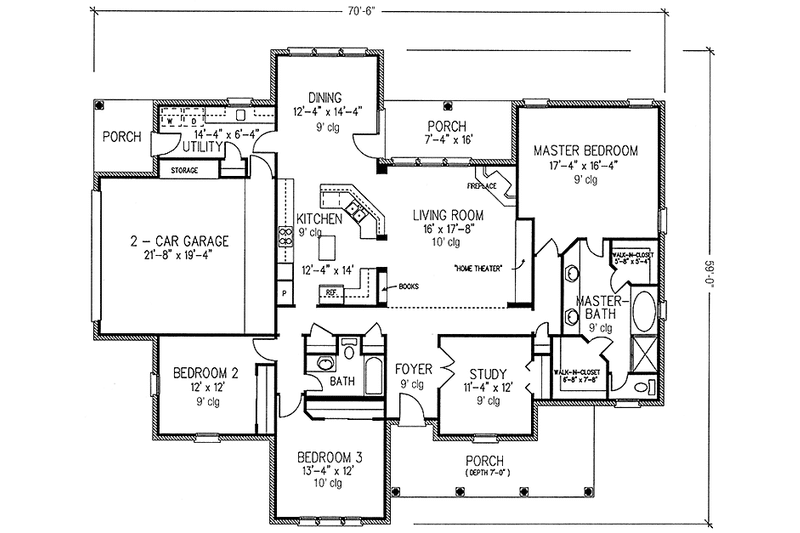 Dream House Plan - Floor Plan - Main Floor for Country House Plan #410-3589 - 3 bed, 2 bath