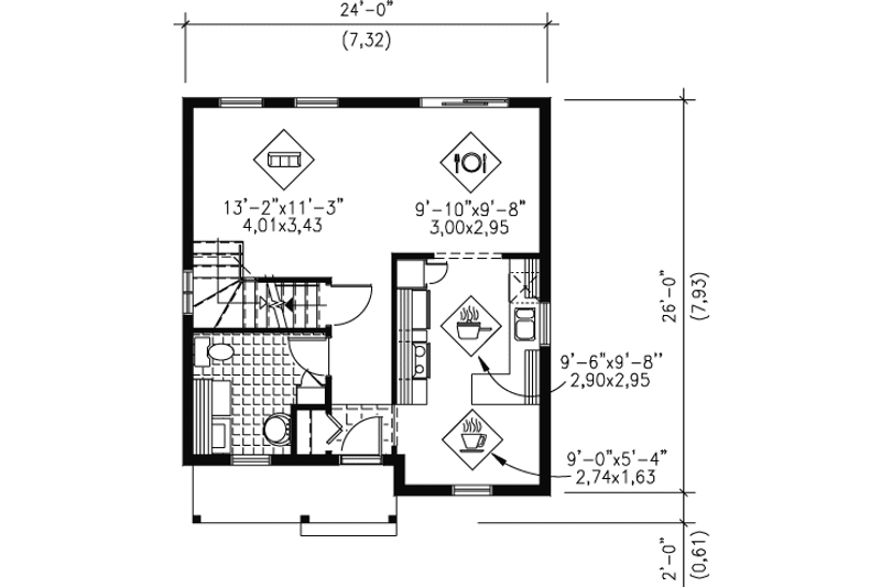 Architectural House Design - Floor Plan - Main Floor for Farmhouse House Plan #25-4038 - 3 bed, 1.5 bath