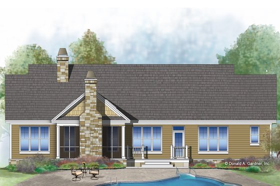Exterior - Rear Elevation 1 for Craftsman House Plan #929-1038 - 3 bed, 2 bath