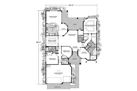 Floor Plan - Main Floor for Mediterranean House Plan #420-214 - 4 bed, 2.5 bath