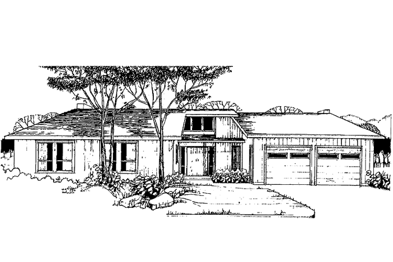 Dream House Plan - Exterior - Front Elevation 3 for Contemporary House Plan #60-889 - 4 bed, 2 bath