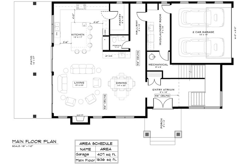 House Blueprint - Floor Plan - Main Floor for European House Plan #1101-16 - 4 bed, 3.5 bath