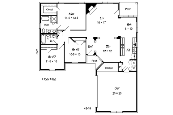 Floor Plan - Main Floor for European House Plan #329-188 - 3 bed, 2 bath