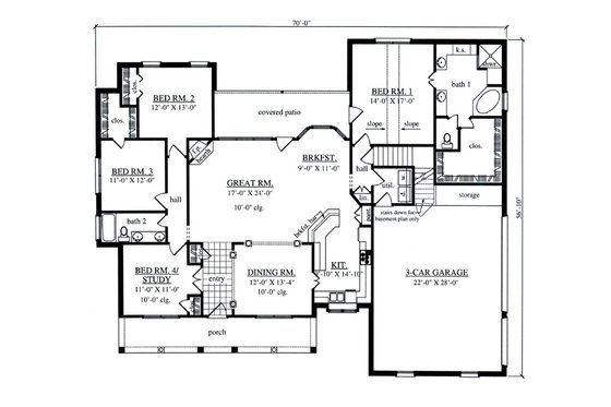 Floor Plan - Main Floor for Southern House Plan #42-395 - 4 bed, 2 bath