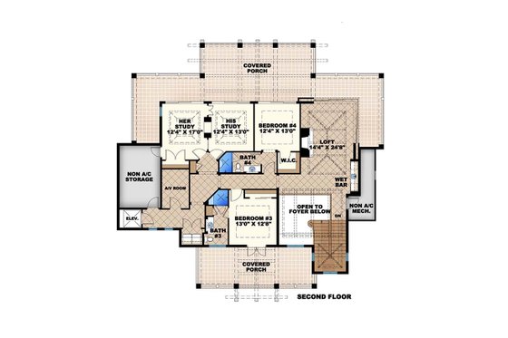 Floor Plan - Upper Floor for Country House Plan #27-487 - 4 bed, 5.5 bath