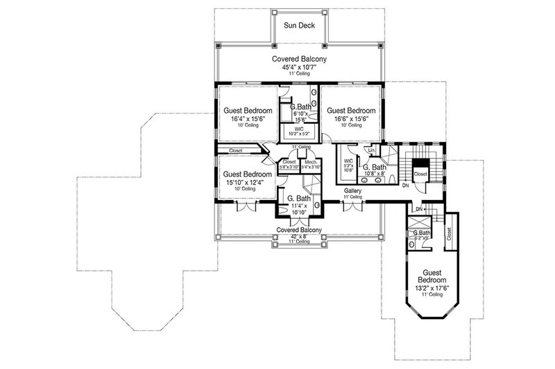 Home Plan - Floor Plan - Upper Floor for Beach House Plan #938-102 - 5 bed, 6.5 bath