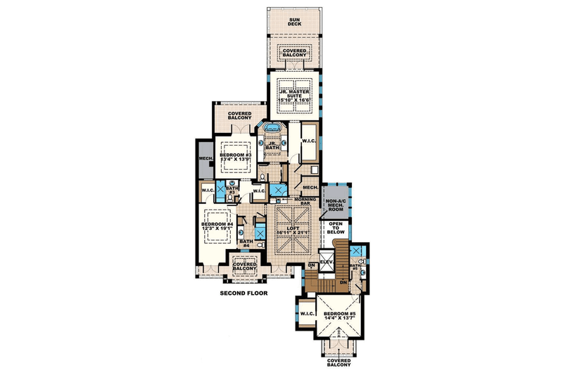 House Blueprint - Floor Plan - Upper Floor for Beach House Plan #27-541 - 5 bed, 6 bath