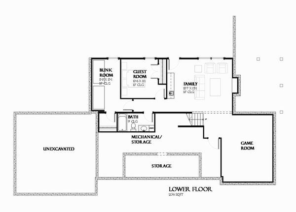Ranch Floor Plan - Lower Floor Plan #901-128