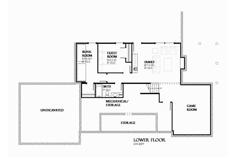 Architectural House Design - Floor Plan - Lower Floor for Ranch House Plan #901-128 - 3 bed, 2.5 bath