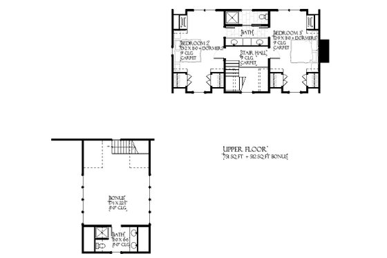 Floor Plan - Upper Floor for Farmhouse House Plan #901-158 - 3 bed, 2.5 bath