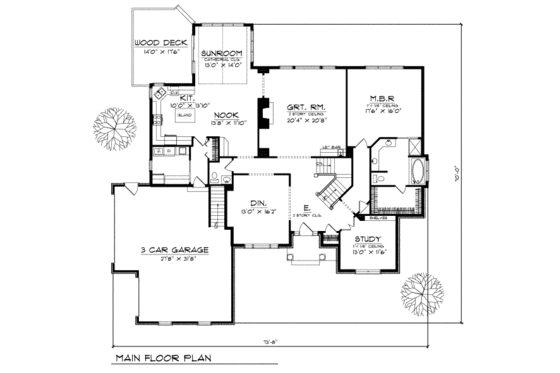 Floor Plan - Main Floor for Traditional House Plan #70-527 - 4 bed, 3.5 bath