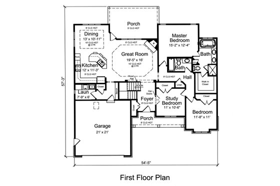 Floor Plan - Main Floor for Cottage House Plan #46-525 - 3 bed, 2 bath